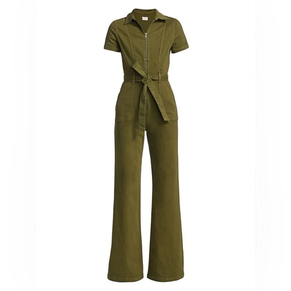 ALICE + OLIVIA || Wide-Leg Belted Denim Jumpsuit in Army Green - SZ 24 ✨NWT✨ - Picture 2 of 13